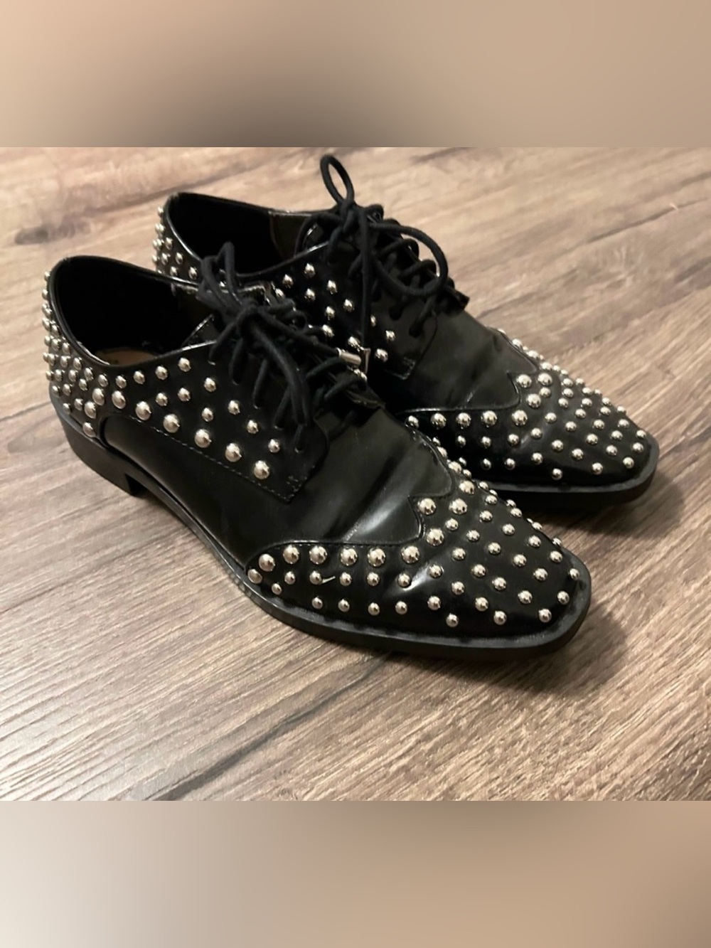 ZARA Black Studded Flats Oxford 38 7.5